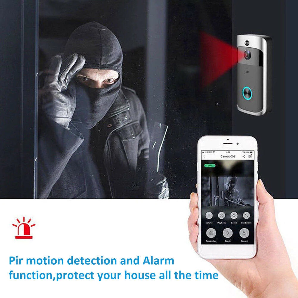 Smart WiFi Video Doorbell Camera with Night Vision & 2-Way Audio.