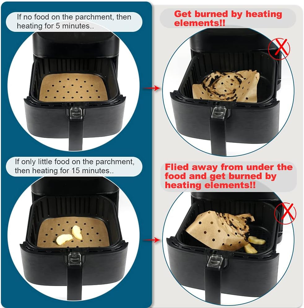 Air Fryer Parchment Paper, Set of 200, 8.5 Inch Square Airfryer Liners/Steaming Parchment Liner/Perforated Parchment Paper for Air Fryer, Steaming Basket and More