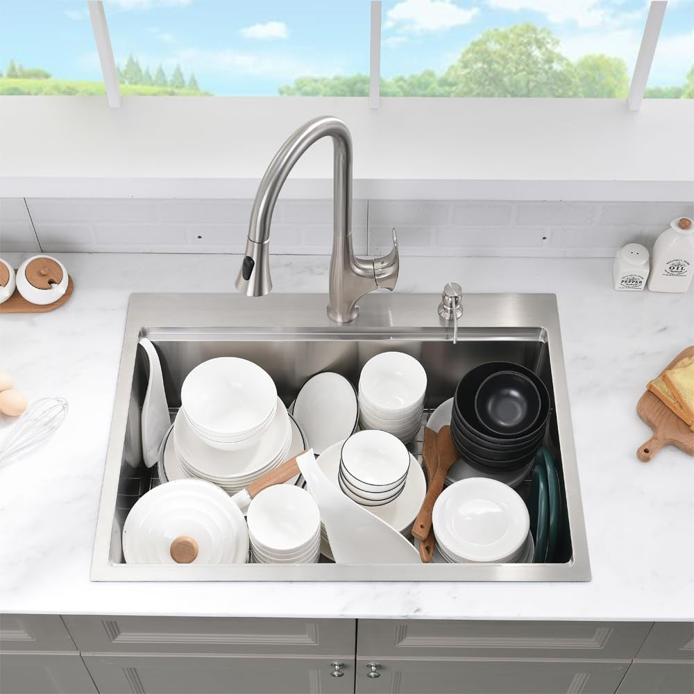 33" Drop-In Workstation Kitchen Sink – 16 Gauge Stainless Steel, Single Bowl with Accessories