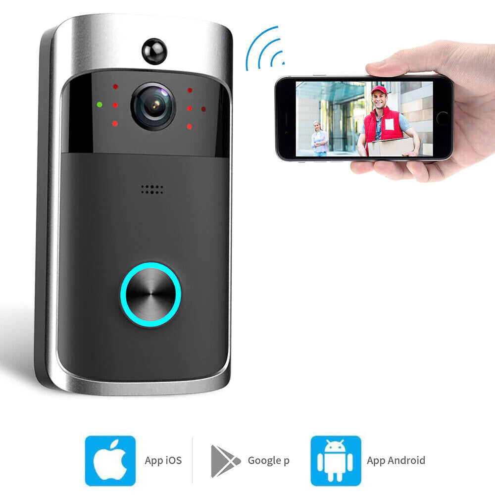 Smart WiFi Video Doorbell Camera with Night Vision & 2-Way Audio.