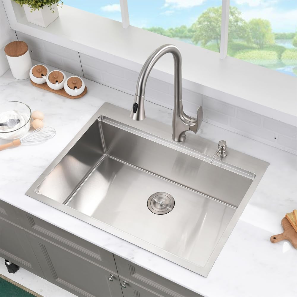 33" Drop-In Workstation Kitchen Sink – 16 Gauge Stainless Steel, Single Bowl with Accessories