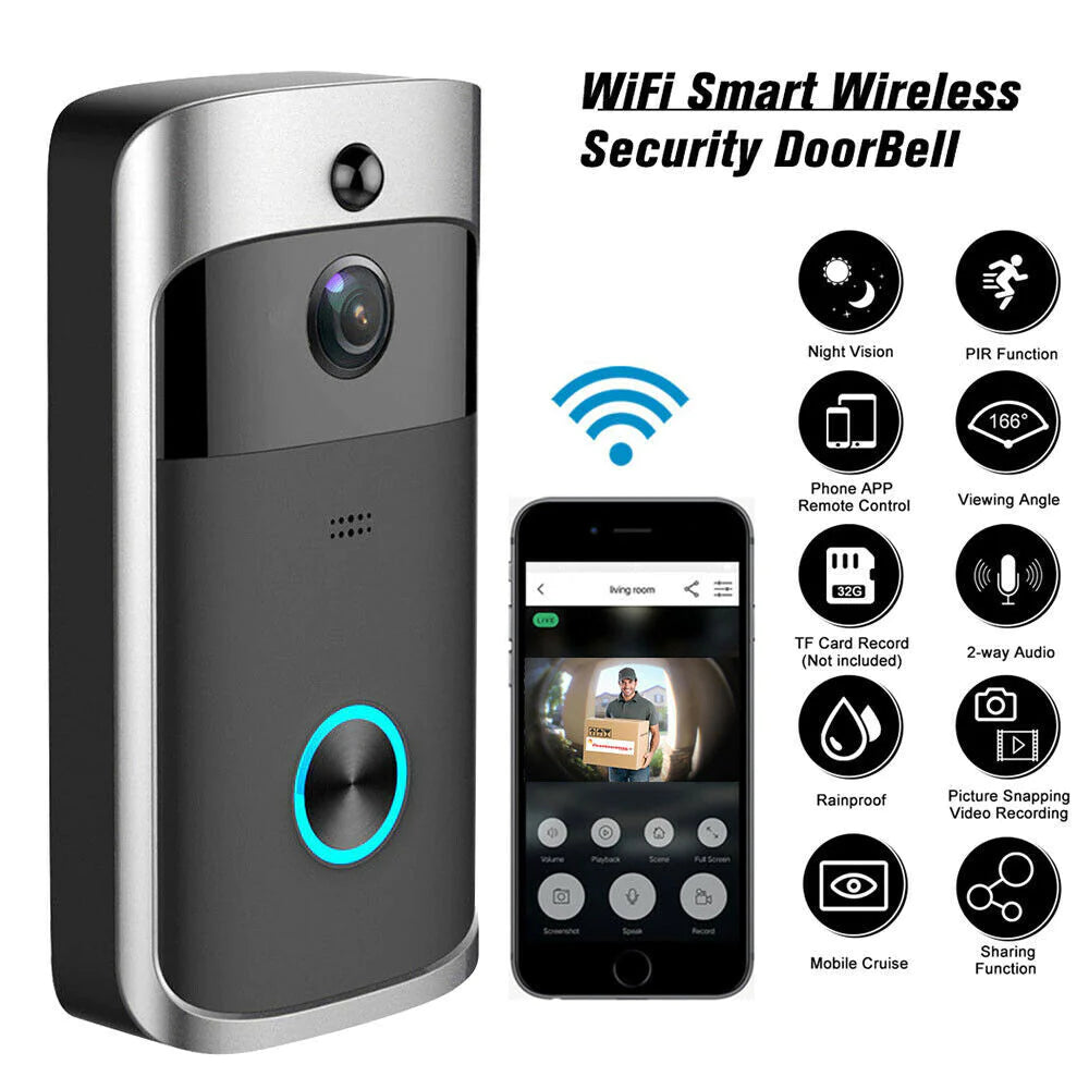 Smart WiFi Video Doorbell Camera with Night Vision & 2-Way Audio.