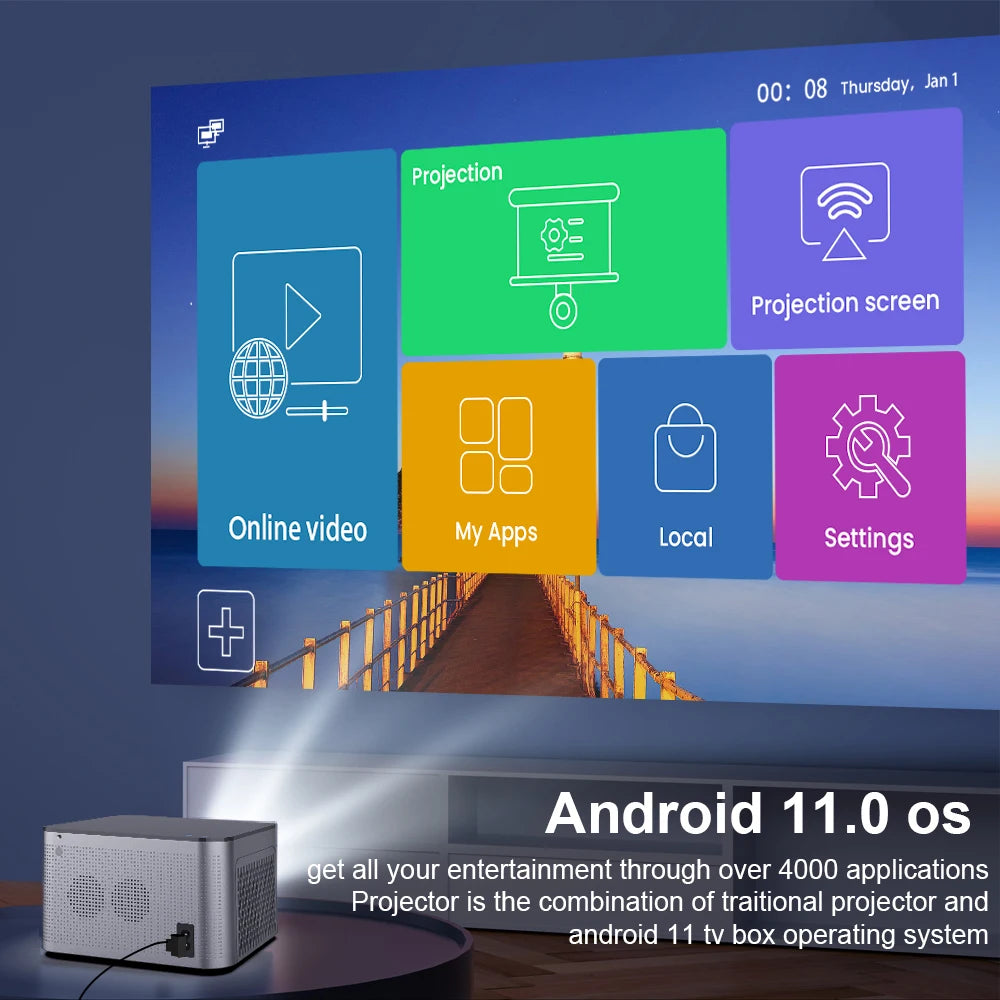 Fador 4K Smart Projector – Android 11, 580ANSI, Full HD.
