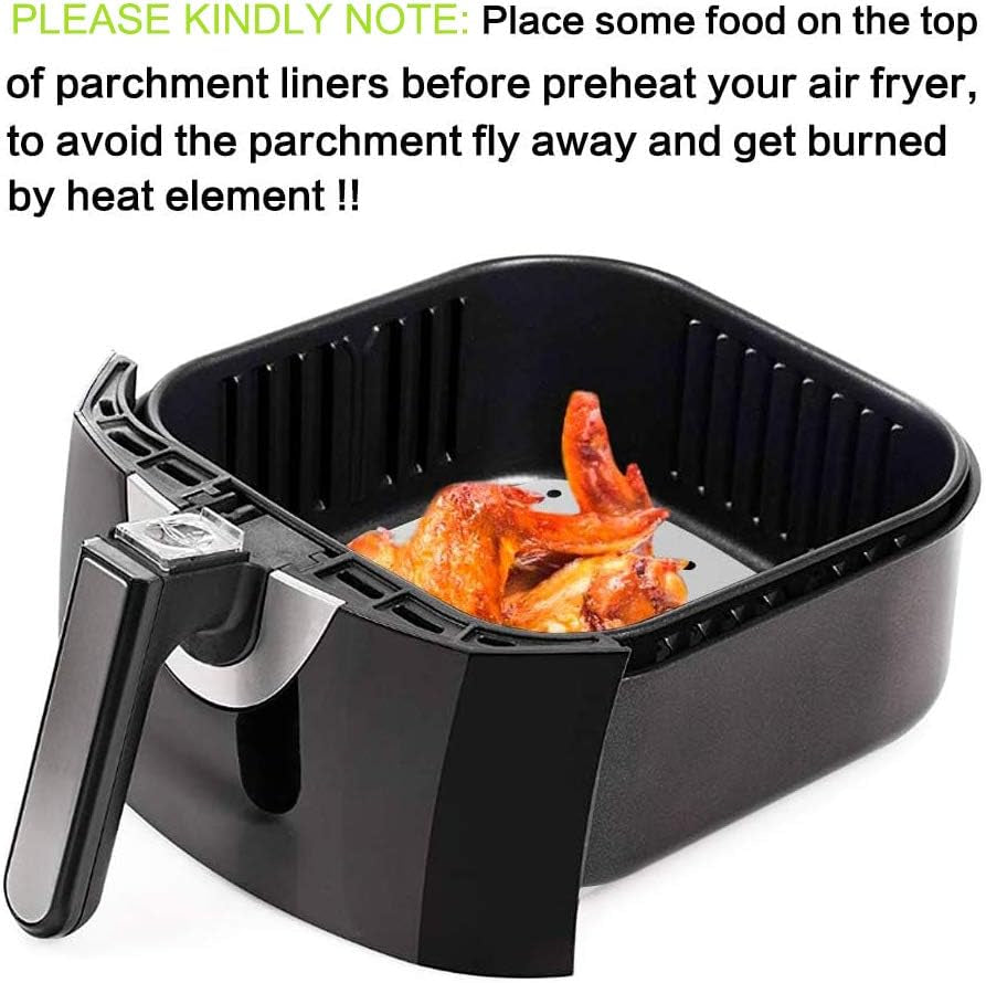 Air Fryer Parchment Paper, Set of 200, 8.5 Inch Square Airfryer Liners/Steaming Parchment Liner/Perforated Parchment Paper for Air Fryer, Steaming Basket and More
