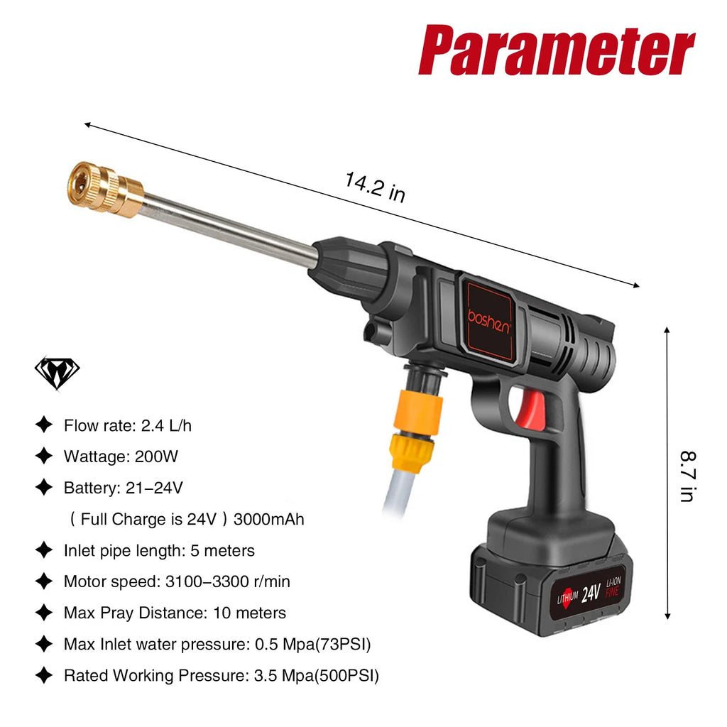 Portable Cordless Electric High Pressure Water Spray Gun Car Washer Cleaner Tool