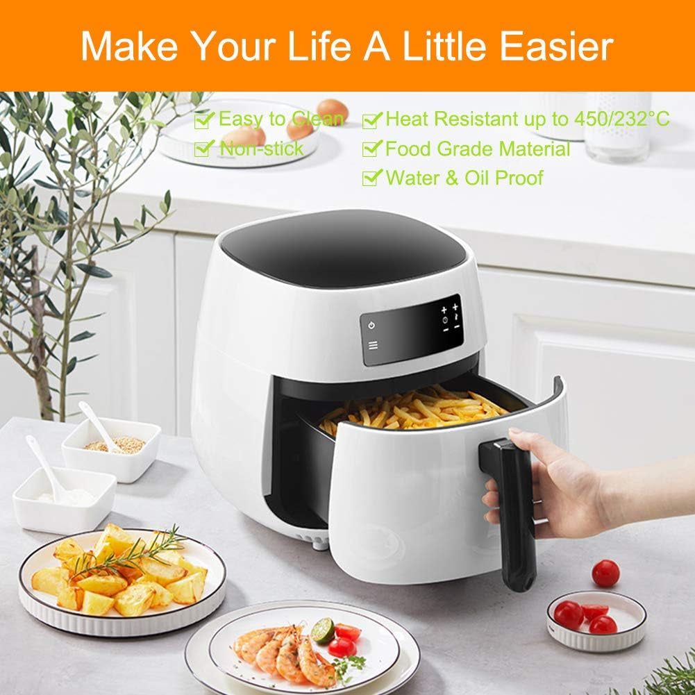 Air Fryer Parchment Paper, Set of 200, 8.5 Inch Square Airfryer Liners/Steaming Parchment Liner/Perforated Parchment Paper for Air Fryer, Steaming Basket and More