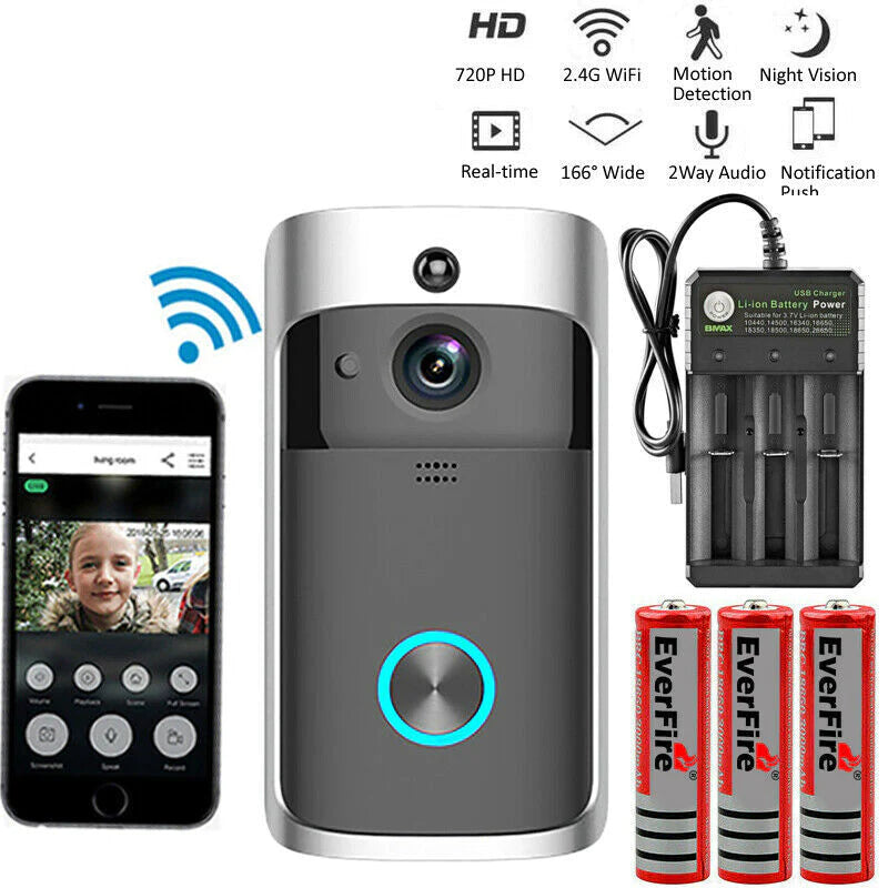 Smart WiFi Video Doorbell Camera with Night Vision & 2-Way Audio.