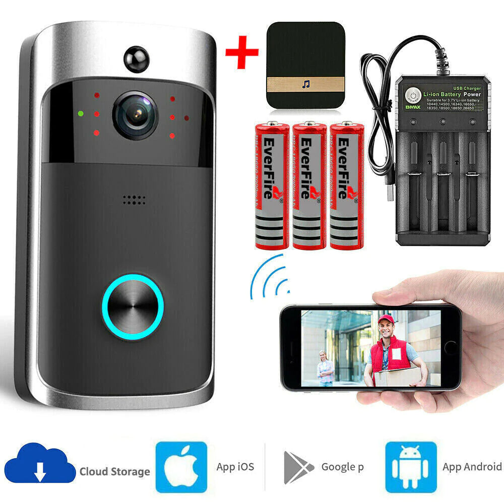 Smart WiFi Video Doorbell Camera with Night Vision & 2-Way Audio.