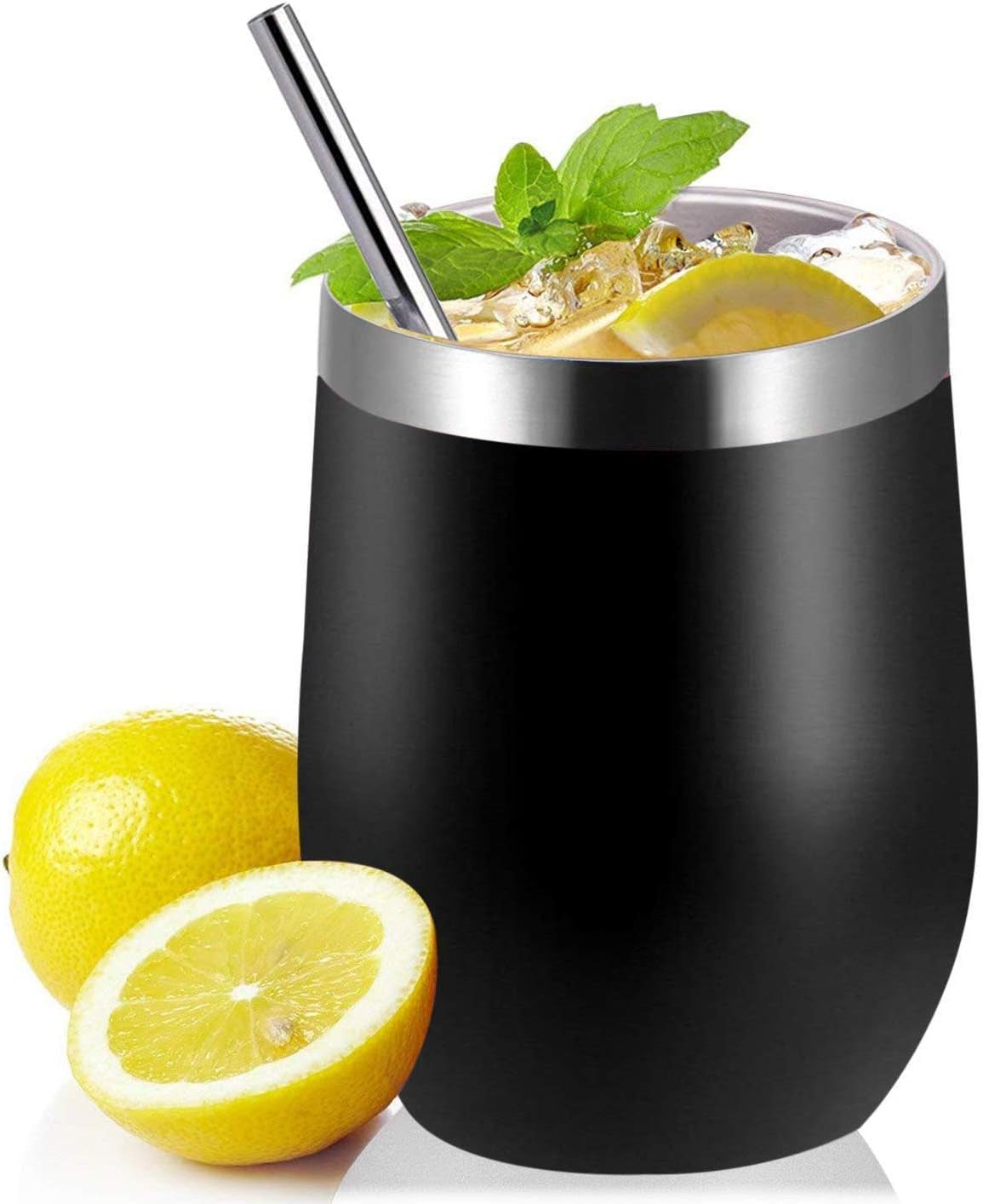 6 Pack Mix Color 12 Oz Stainless Steel Stemless Wine Glass Tumbler Double Wall Vacuum Insulated Bulk Wine Tumbler with Lids and Straw Set of 6 Assorted Color,Gift Pack for Coffee, Wine