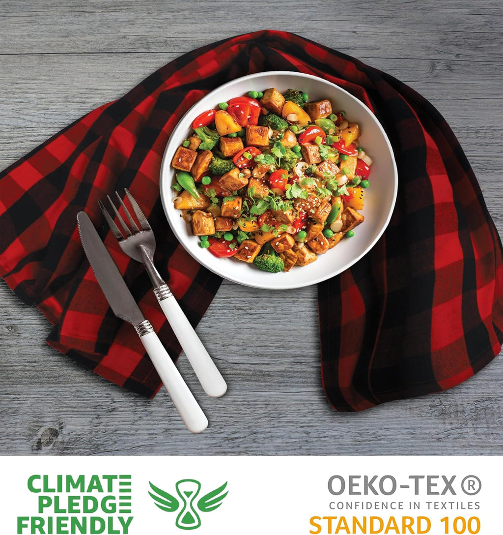 Buffalo Checks Kitchen Towels Set of 6 - Red/Black - 20X30 Inches - 100% Cotton - Highly Absorbent - Premium Quality - Ultra Soft - Mitered Corners